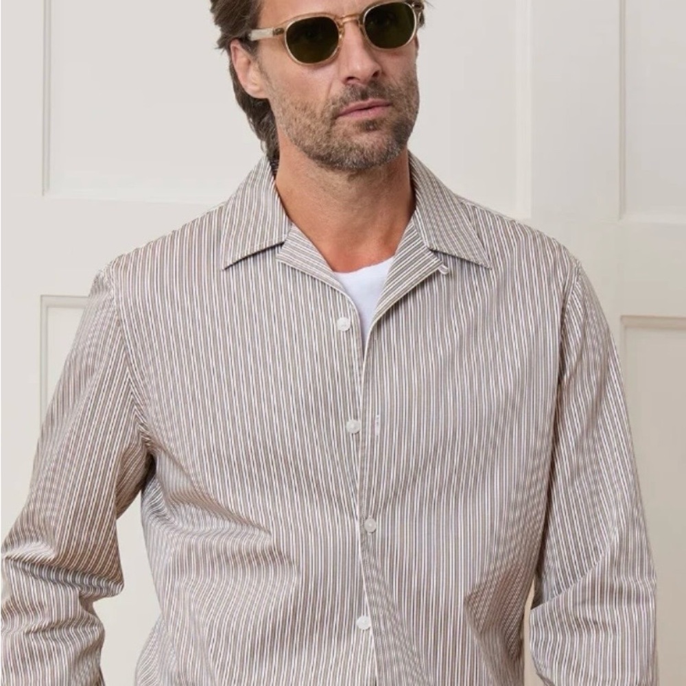 Todd Snyder long sleeve camp poplin Gray and White Striped  Shirt
